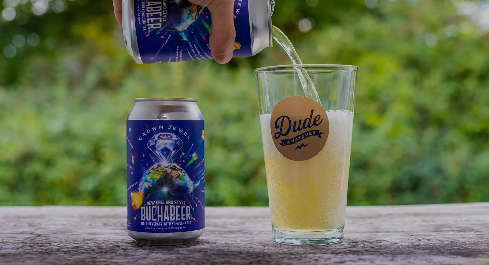 Crown Jewel Buchabeer can and glass